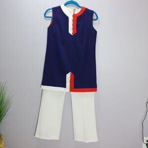 Vintage Mod Colorblock Two Piece Set Navy Red White Size 12